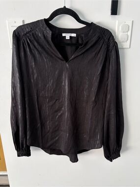 Chico's Black Long Sleeve Sheen Blouse Ruffle Lightweight Flowy Office